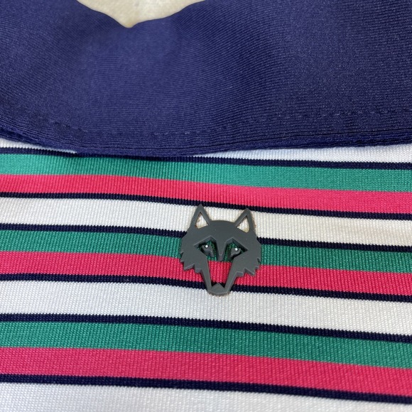 Greyson Polo Shirt Mens Large Pink Green Striped Golf Performance Short Preppy - Picture 9 of 9